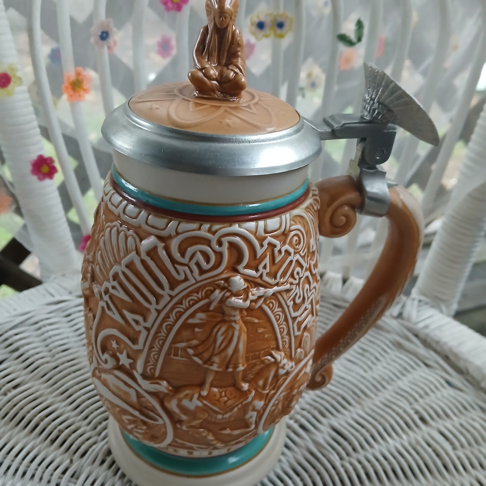 Vintage Ceramic Beer Stein with Pewter Lid